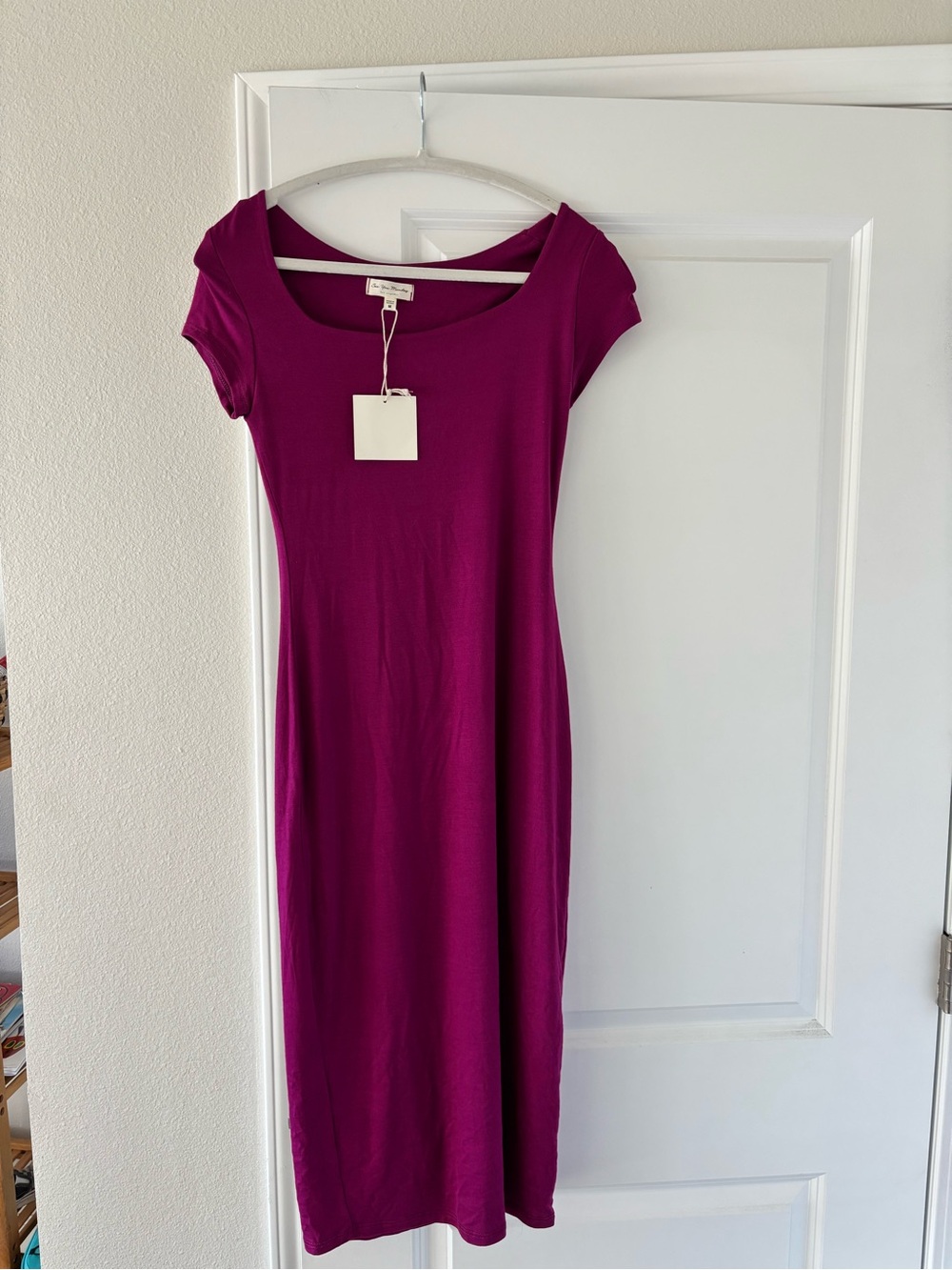 See You Monday Scoop Neck Short Sleeve Midi Dress - Magenta